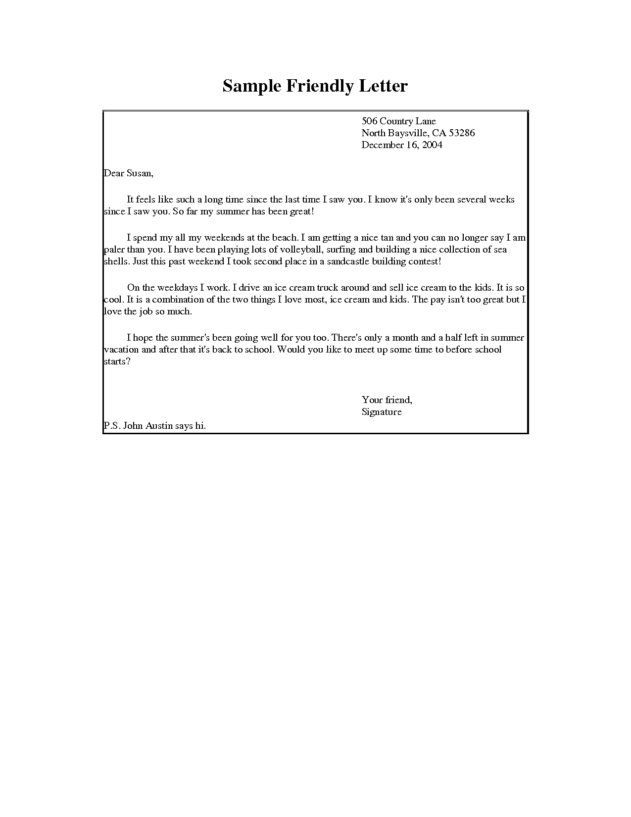 Printable Friendly Letter Template